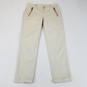 Burberry Brit Pants Womens 4 Beige Chino Twill Zip Pockets Cuffed Ankle Stretch